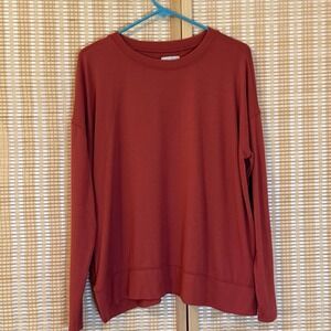 Lucky Brand Womens L Sweater Crew Neck Long Sleeve Rust Burnt Orange Preppy Boho